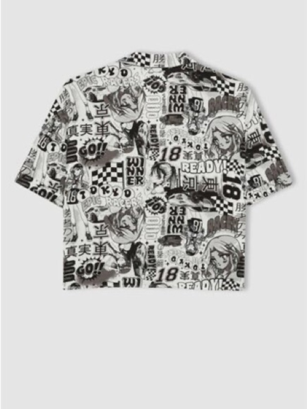 Graphic Manga Race Print Boxy Tee - Black & White
